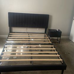 Queen Size Headboard And Frame , Plus 2 Night Stands
