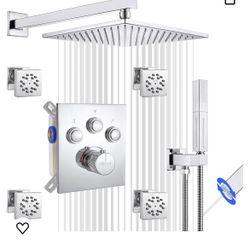 Shower System with 4PCS Body Jets Chrome, Push Button Diverter Shower Faucet with 2 in 1 Handheld, Wall Mount 10 Inch Shower Head