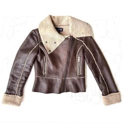 Vintage Brown and Cream Faux Leather Jacket from 2000’s.