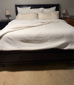 Dark Wood  Bed Frame with Storage Drawers