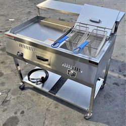 Stainless Griddle With Double Basket Fryer And Shelf