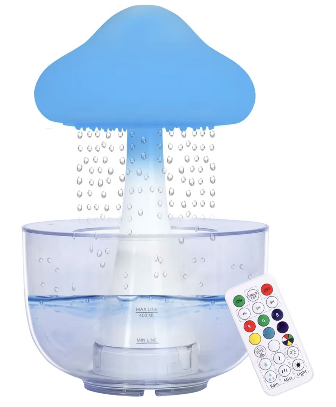 Cloud Rain Humidifier Water Drip 400ml, Cloud Rain Aromatherapy Essential Oil Diffuser with Unique Mushroom Design, Raining Cloud Night Light Diffuser