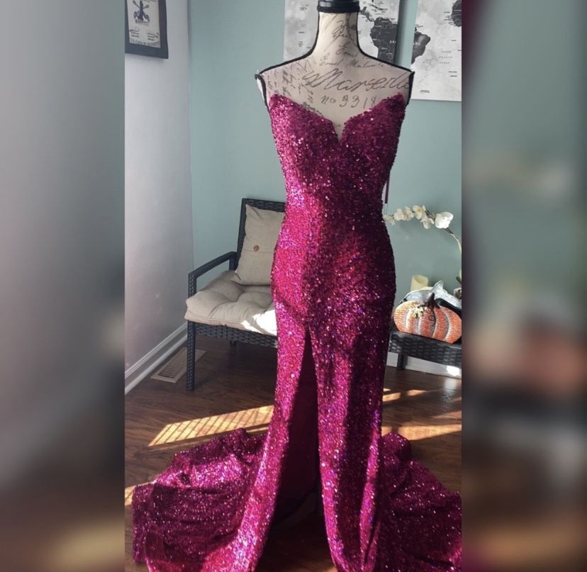 NWT Magenta Prom Dress, Pageant Evening Gown Or Military Ball Formal Dress
