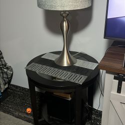 Glass Black End Table With Beautiful Silver Lamp