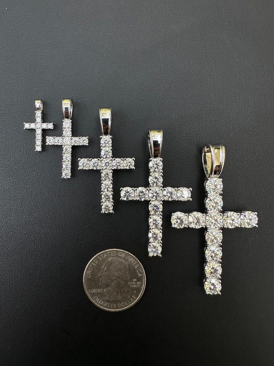 Solid 10kt White Gold Diamond Cross Pendant (5 Sizes)