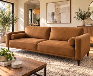 Sofa couch Caramel Brown Fabric Mid-Century Sofa