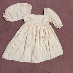 New large cream white short poof sleeve dress mini gown