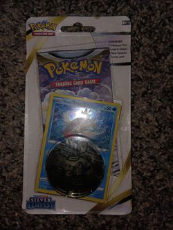 Sealed Pokémon TCG Silver Tempest blister pack.  
Includes the Hisuian Basculin holo promo, metallic coin, and 1 sealed booster pack