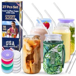 SCOOZEE GLASS CUPS WITH ACRYLIC LIDS 6 GLASSES