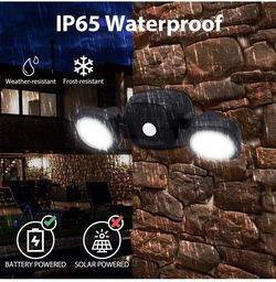 Motion Sensor LED Flood Lights Outdoor, Wireless Battery Operated Adjustable Dual Head Security Lights, Waterproof Spotlight with Motion Detector for  Thumbnail