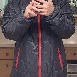Warm Red & Black Puffy Men's Winter Jacket (L)