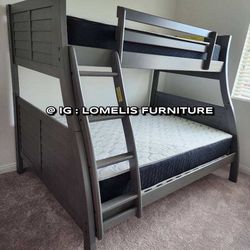 Twin/Full Antique Gray Hoover Collection Bunk bed w. Orthopedic Mattresses Included 