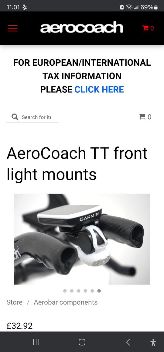 AEROCOACH Computer/ Light Mount For TT-TRIATHALON Bars