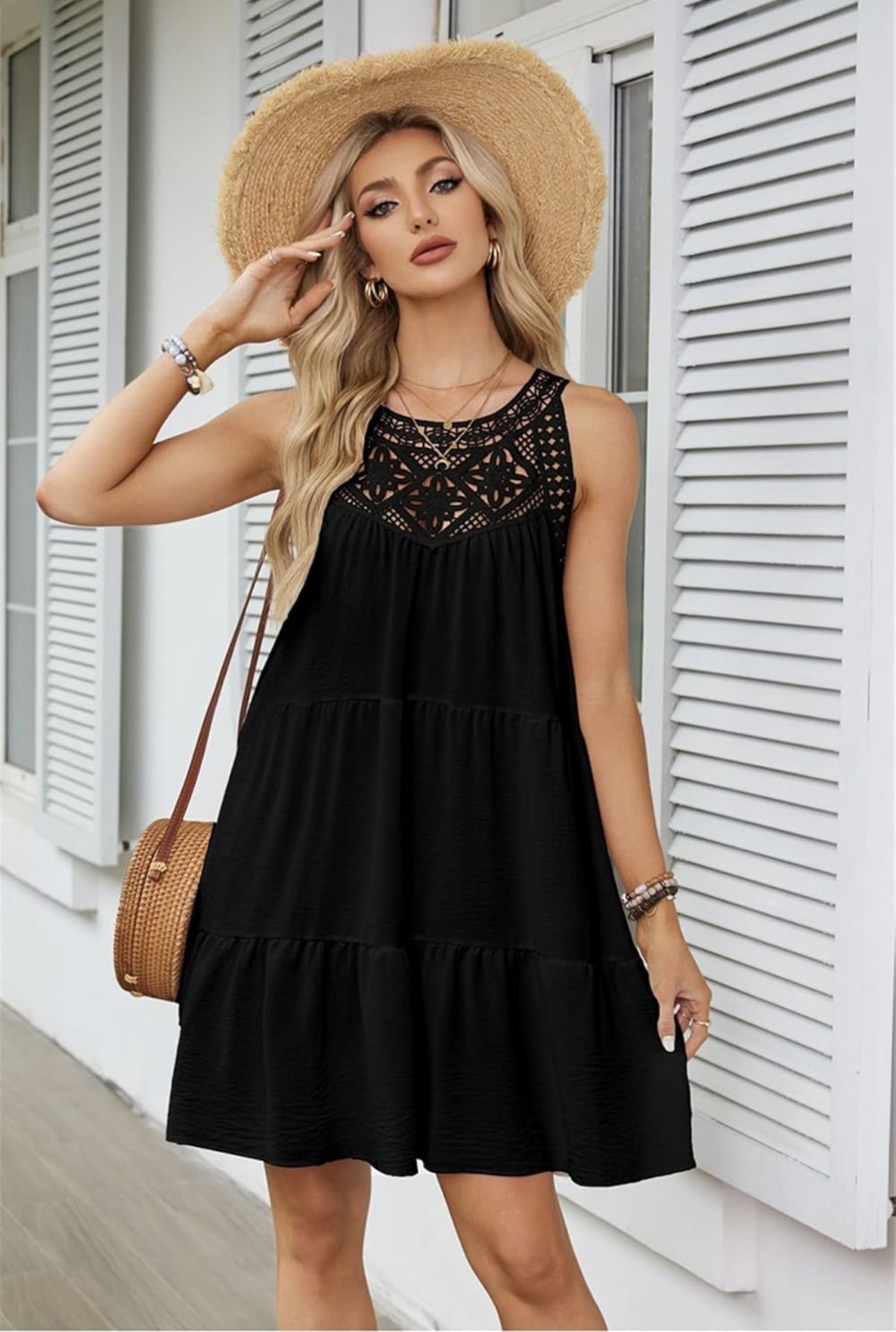 Summer Halter Dresses for Women Casual Spring Hollow Out Sleeveless Boho Sundresses Beach Vacation Dress  Black, L  Brand new 