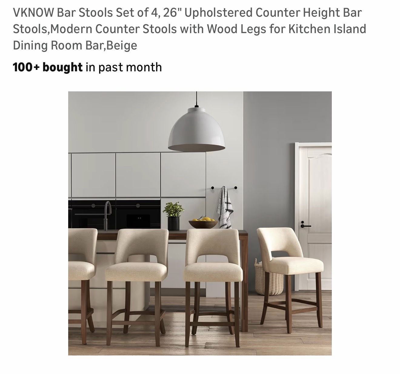 Set of 6- Brown leg and Beige Fabric 26” counter height bar stool