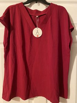 Anrabess Red V-Neck Blouse Top XXL