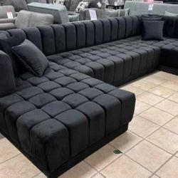 Black Velvet Double Chaise Sectional.     Financing Options Available 