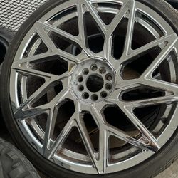 Two Chrome 22' Rims An Tires 