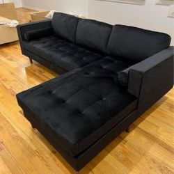 New In Boxes Black Velvet Sectional Sofa