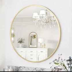 New in a sealed box Garvee Gold Circle Mirror 32 Inch, HD Eco-Friendly Round Bathroom Mirror, Matte Black Metal Frame, Easy to Install, Vanity, Entryw