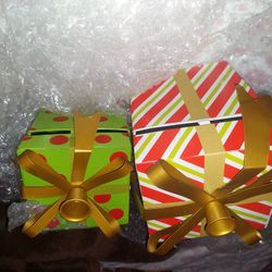 Christmas Gift Box /with Candle Holder On To Metal