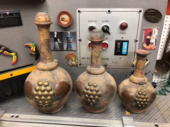 Vintage clay copper decanter set grapes theme