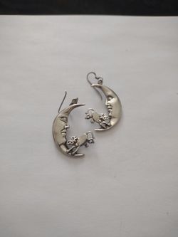Sterling Silver Cow Jumping Over The Moon Earrings