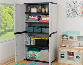 New In Box ‼️ HDX Premium One 35 in. W x 71.7 in. x 18.5 in. D 4-Shelf Resin Freestanding Cabinet