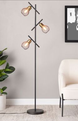67" Black matte and gold Industrial 3-Light Tree Floor Lamp