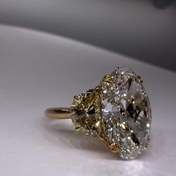 5.31 Carat F VS1 Oval Diamond Half Moons Three Stone Engagement Ring 