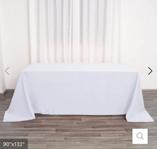 90x132 White Polyester Rectangle Tablecloth