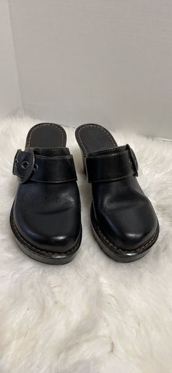 Born Women's Mule Black Leather Heel Clog Slide Shoe Sz 7