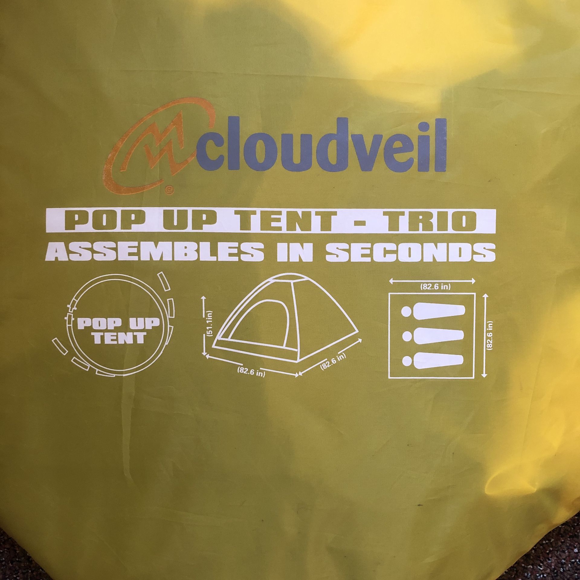 Cloudveil Pop Up Self Erecting Tent 2-3 People