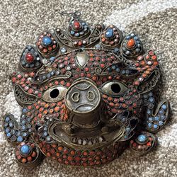 Tibetan vintage brass 6 inch mask