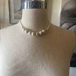 Vintage white beaded choker rope Silver closure