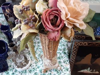 Very Unique Looking VINTAGE Vase with FLOWERS That Vase is Wicker Wow