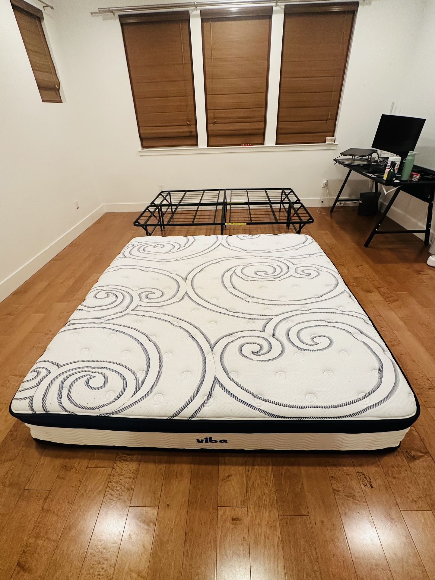 Queen Vibe Memory Foam Mattress + Metal Bed Frame (Great Condition)