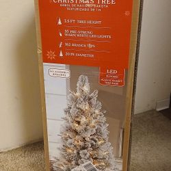 3.5' Pre-Lit Flocked Christmas Tree with Woven Basket, STILL IN BOX, factory sealed.