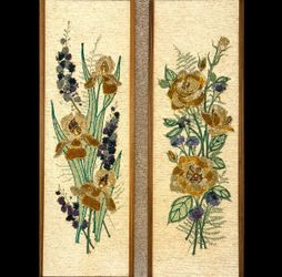 Pair of MCM Floral Gravel Pebble Art Panels