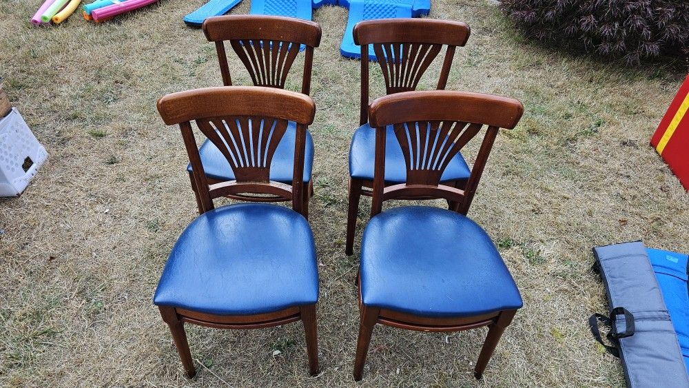 Wooden Chairs Blue Cushions