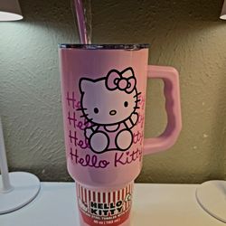 Hello KittyHello Kitty Pink Waving Stainless Steel Drink Tumbler with Straw