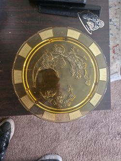 Amber Glass Cake Plate From The Depression Era