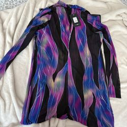 Fashion Nova Vibrant Sheer Dress with Pink and Blue