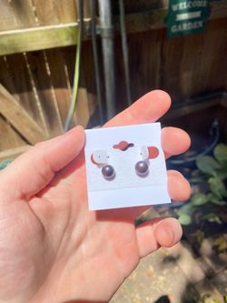 Purple Round Pearl Stud Earrings Pair in 925 Sterling Silver