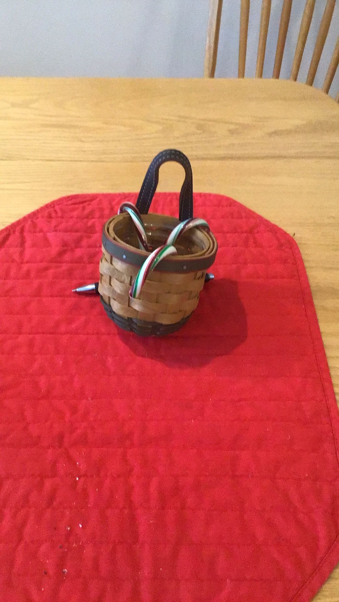 Longaberger Small Round Candy Cane Basket with Handle