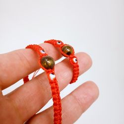 Red Bracelets Macrame Tiger Eye Stone. Protection & Good Life