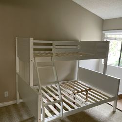Twin/full bunk bed. Available in espresso & white. Assembly required. Assembly not included. Tax included. Free local delivery. $350 bunk bed only. $5