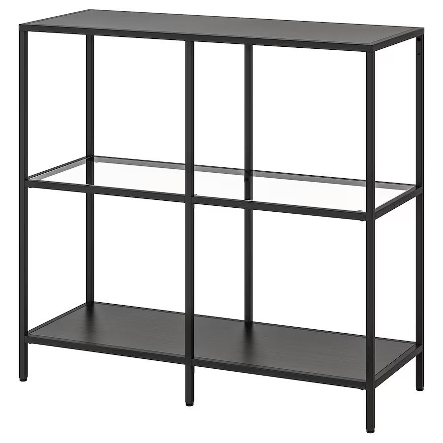 Ikea VITTSJÖ - Shelf unit, black-brown/glass, 39 3/8x36 5/8 "