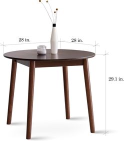 28" Round Wooden Dining Table/Mid Century Modern Malaysian Oak Kitchen Table (Natural-Oak)