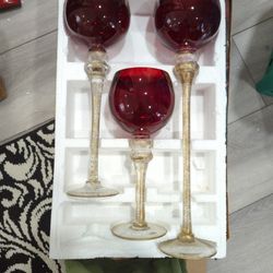 Red Glass Goblet Candle Hurricanes 